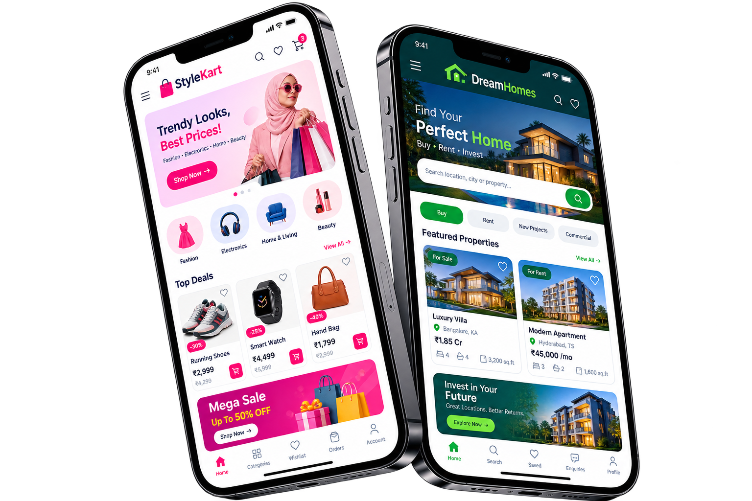 Mobile product designs for e-commerce and real estate apps