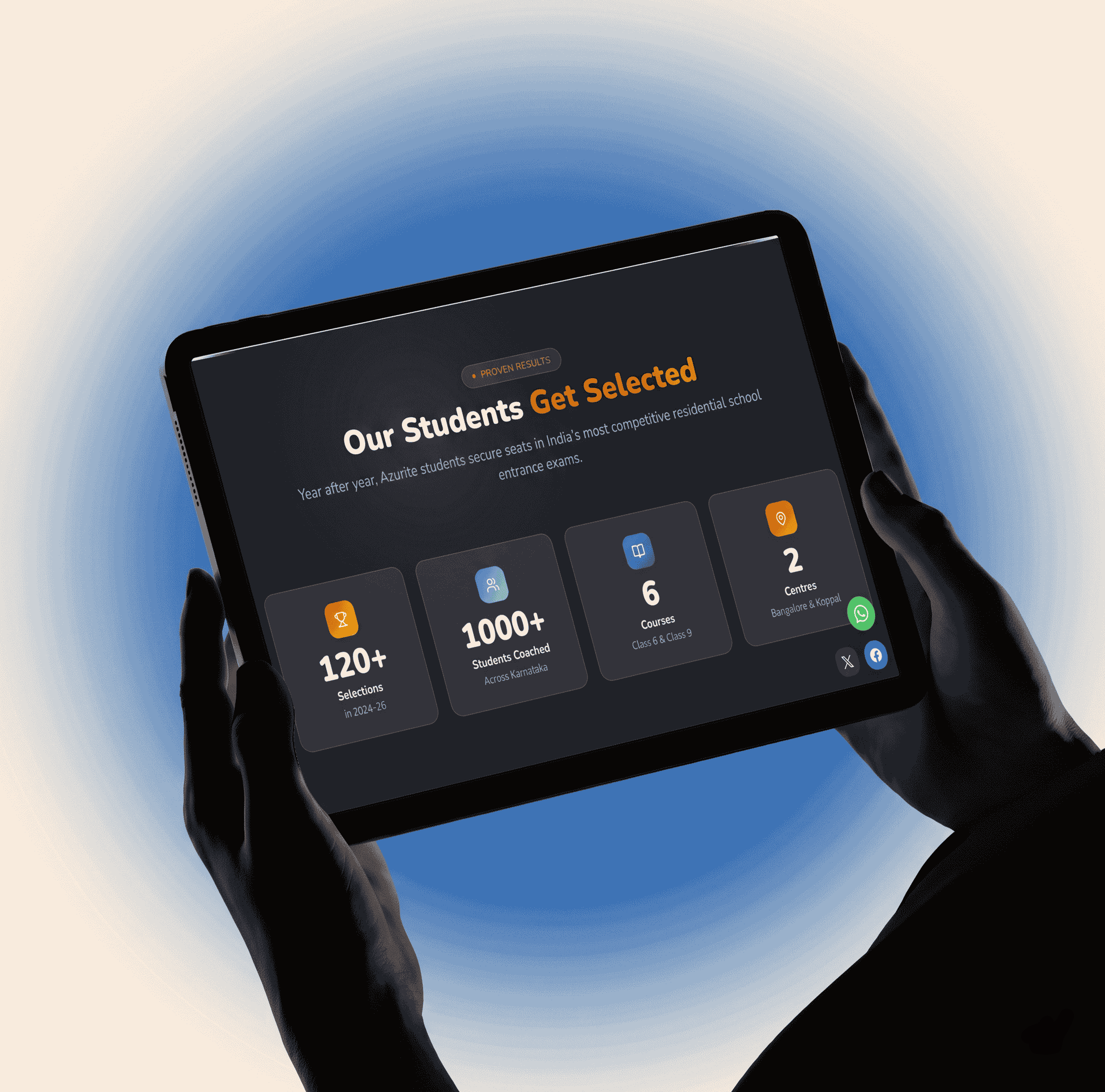 Azurite Classes website shown on a tablet